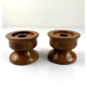 Vintage MCM Kustom Kraft Wood Candle Holders Mid Century Modern Pair  2.75”